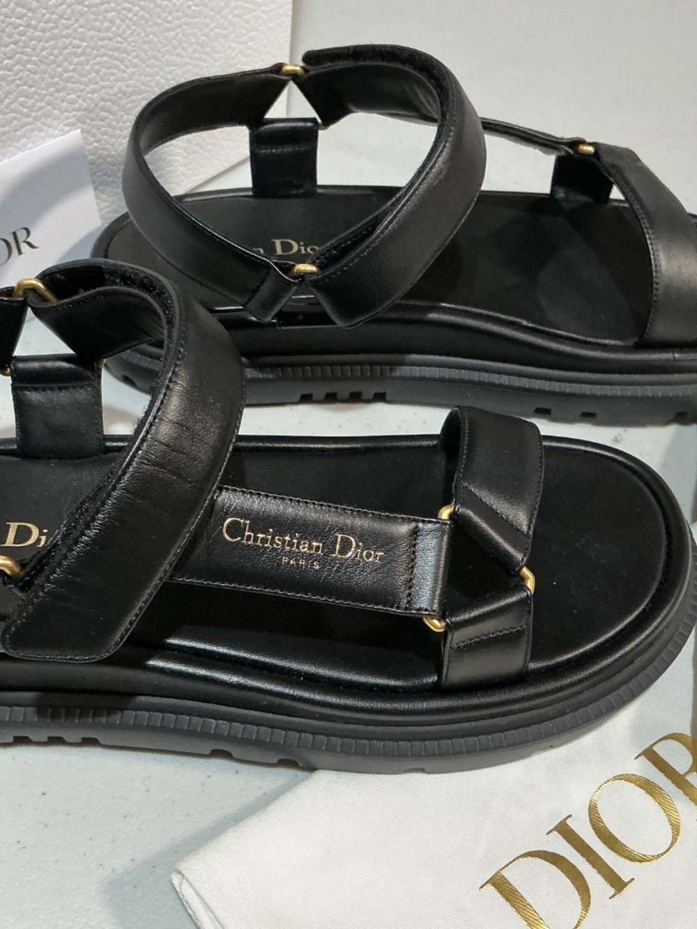 DIOR D-WAVE D black Leather Dad Flat Sandals - Picture 3 of 7